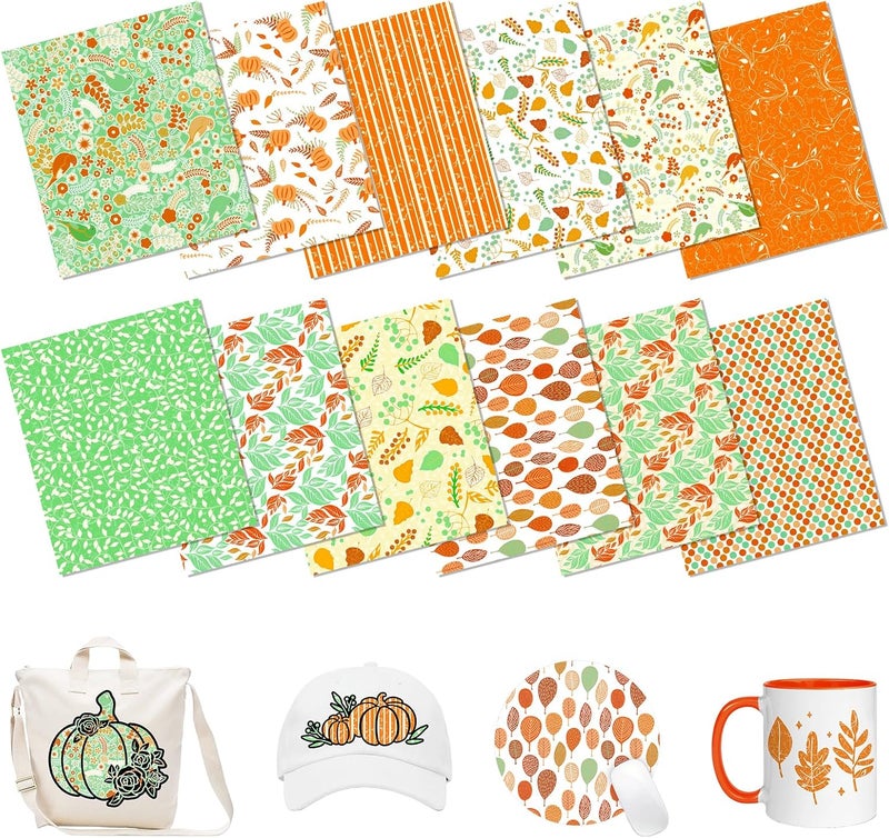 HTVSTD Boho Sublimation Ink Transfer Sheets 12 Sheets 12'' x 10''Green Sublimation Paper Boho Pattern Transfer Sheets for Mugs Tumblers DIY - Image 1